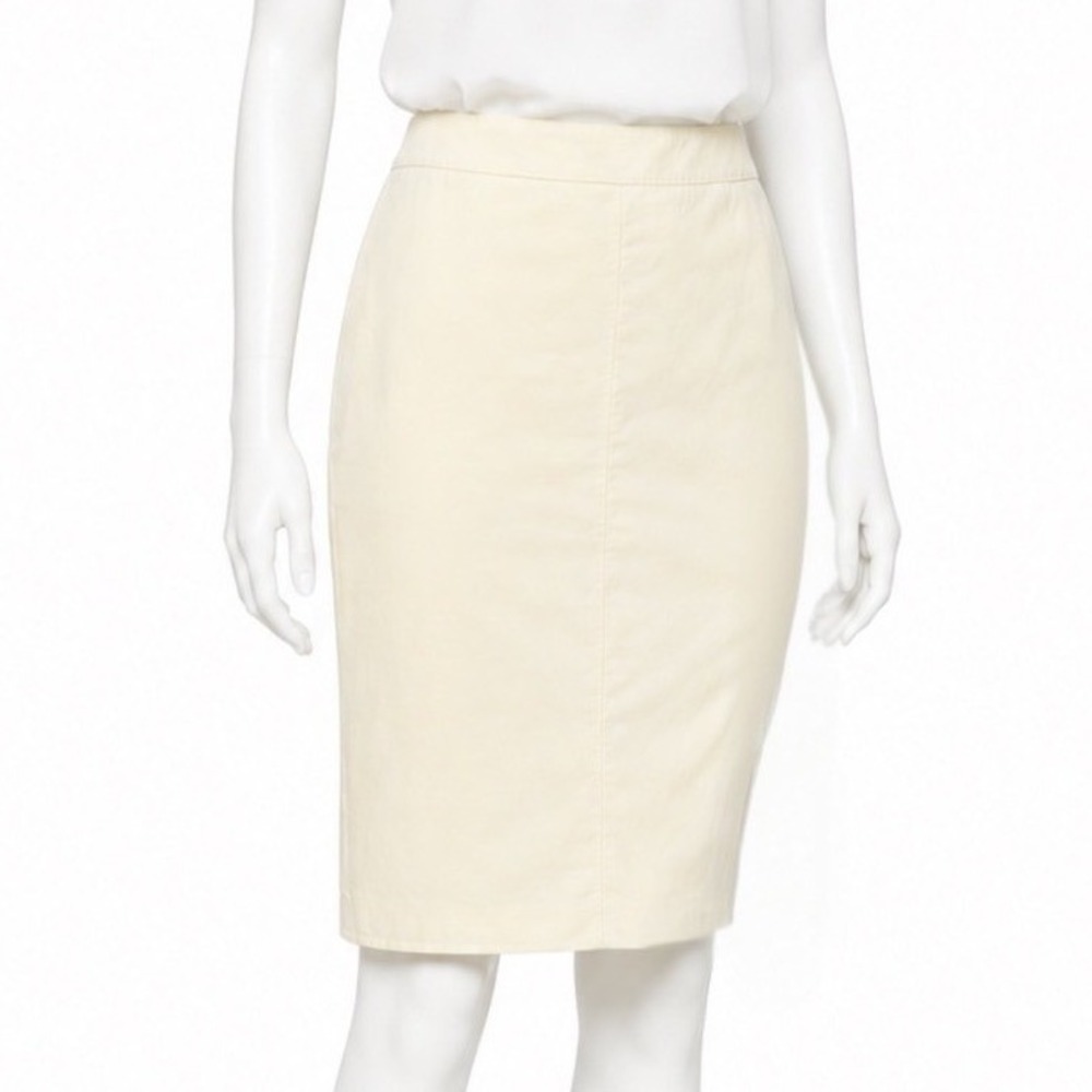 ANNE KLEIN *RARE DESIGN SAMPLE* Linen Flax Pencil Skirt Pastel Yellow | Sz S/M